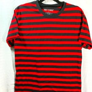 Hot Topic Men's Medium Red Black Striped T-shirt Grunge Goth Look